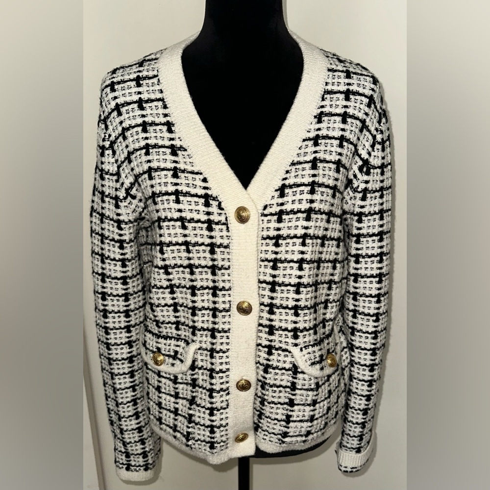 Marled Tweed Cardigan Sweater - Size M